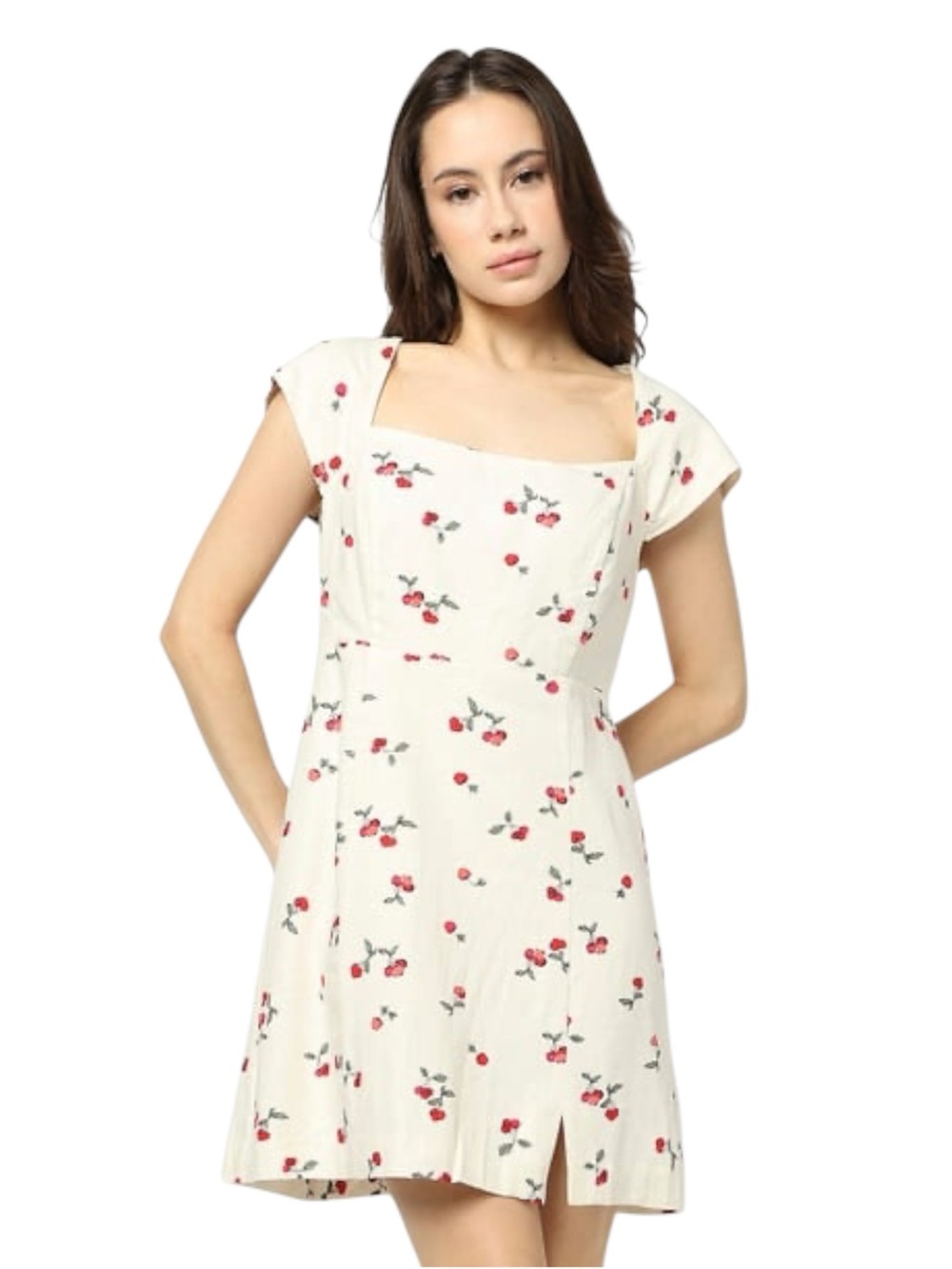 Gap Linen Blend Cap Sleeve Cherry Print Mini Dress
